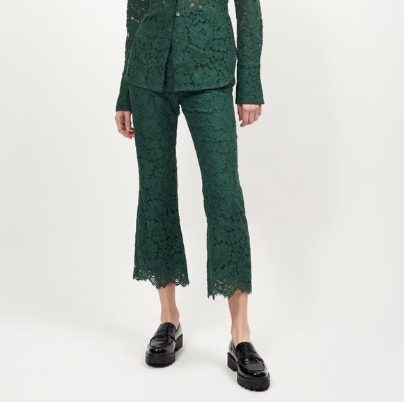 Equipment Pants - Equipment Dark Green Lace Cropped Pants